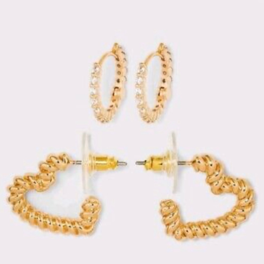 SUGARFIX by BaubleBar Crystal and Gold Beaded Hoop Earring Set 2pc - Gold-NWT